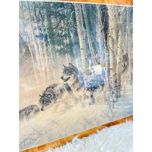 Vintage Wooden Lacquered Wolf Wolves Print Wall Hanging Larry Fanning - Picture 2 of 4